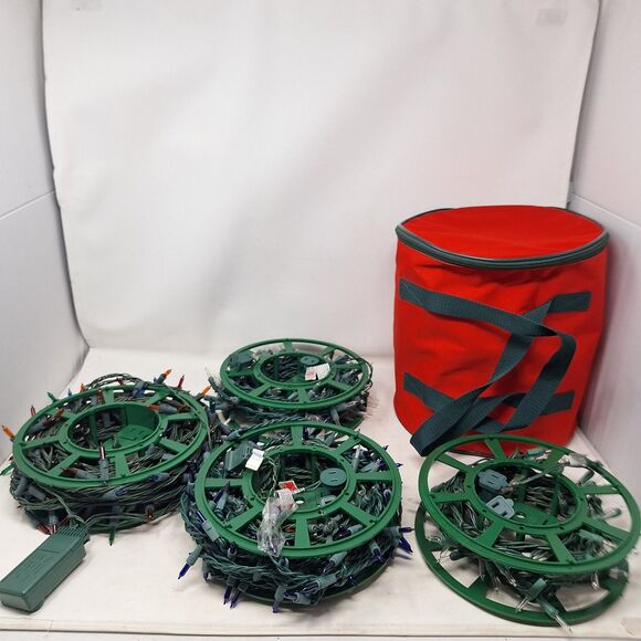 Christmas Lights Rolls Bundle 5 Strings Multicolor White Blue Red Carrying Case - Picture 2 of 13